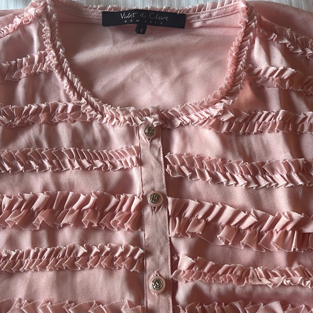 Velvet & Claire sheer blouse tiny ruffles coquette pink small - Picture 3 of 9